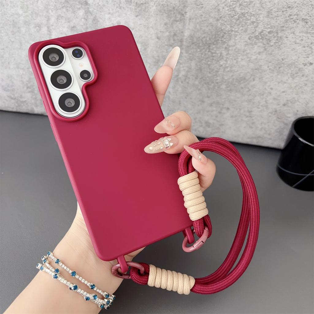 Silicone Candy Color Phone Case for Samsung Galaxy S26 S25 Ultra S24 FE S23 S22 S21 Plus A56 A36 A26 A17 A07 Wrist Strap Cover