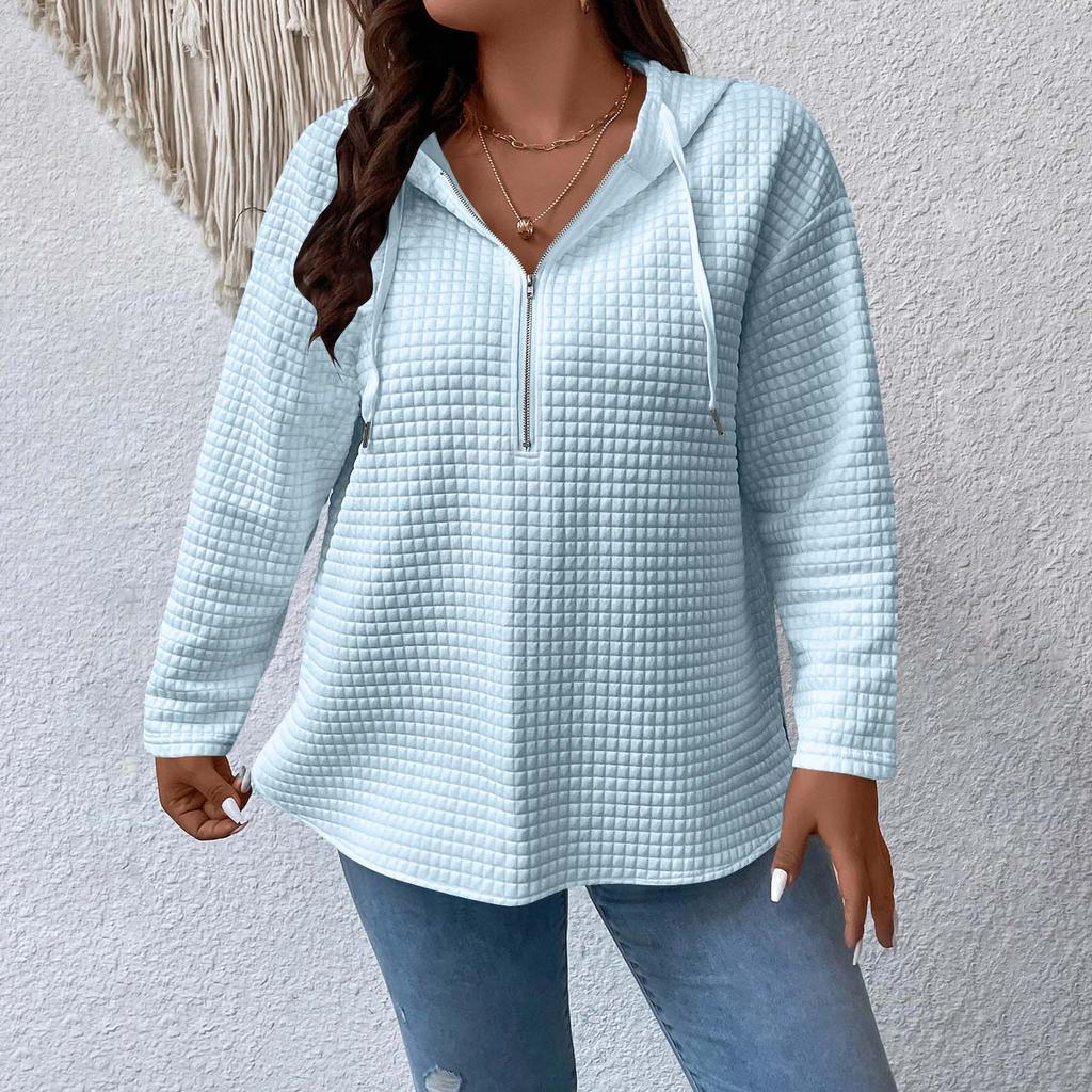 Women's Plus Size Fashion Casual Solid Color Hooded Sweatshirt With Long Sleeves And Drawstring Pullover Top