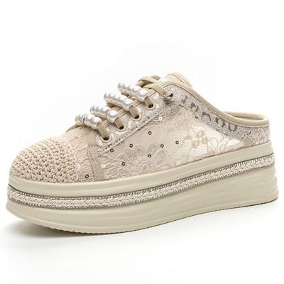 Mode 5 cm Ny Luftnät Stretchtyg Syntetiska Bekväma Sandaler Sommar Bling Mode Tofflor Klumpiga Sneakers Damsandaler Skor