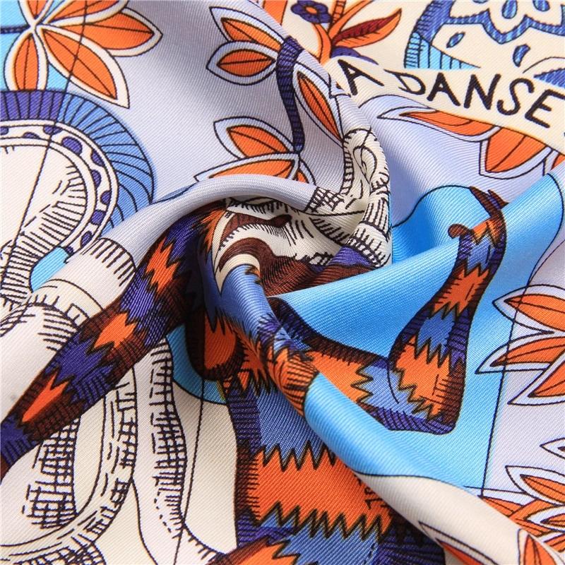Manual Hand 90cm Rolled Twill Silk Scarf Women Palace Print Square Scarves Wraps Echarpe Curled Foulards Femme Bandana Hijabs