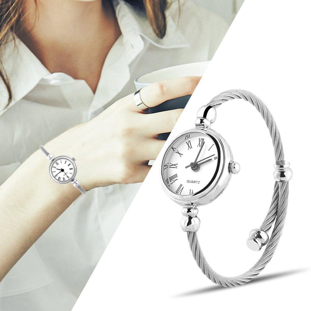 Analog Round Quartz Bracelet Watch with Alloy Roman White 4 Colors Women's Strap, Plate,