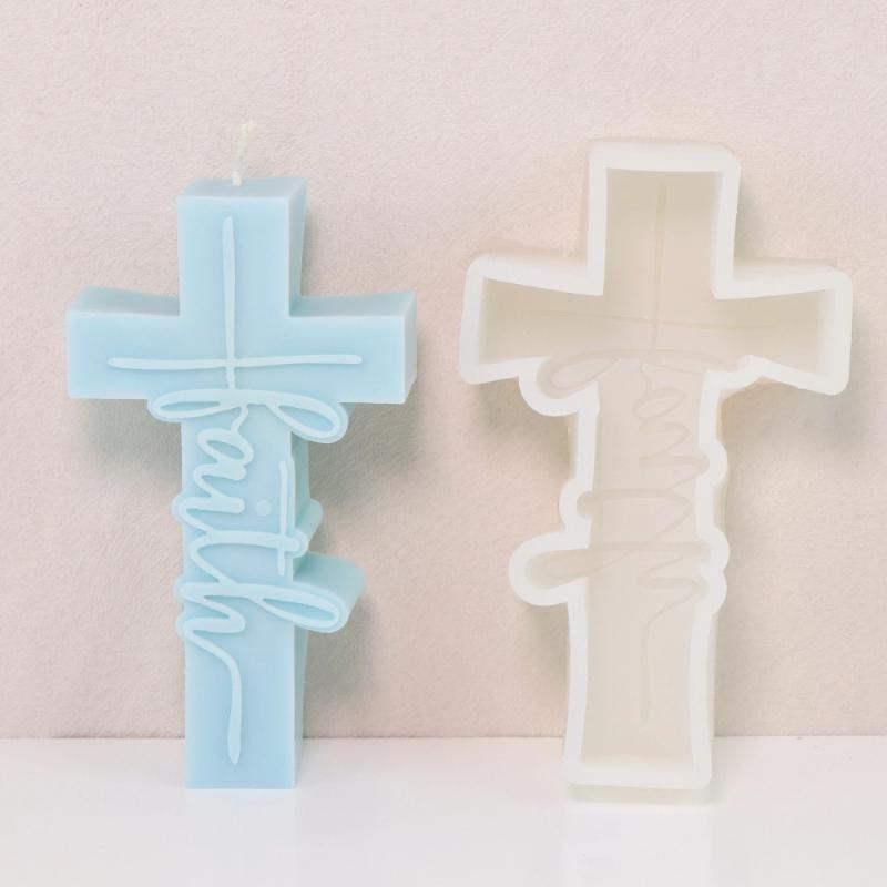 Embossed Word Crucifix Silicone Candle Molds DIY Relief Cross Silicone Ploymer Clay Resin Epoxy Casting Gypsum Moulds Home Decor