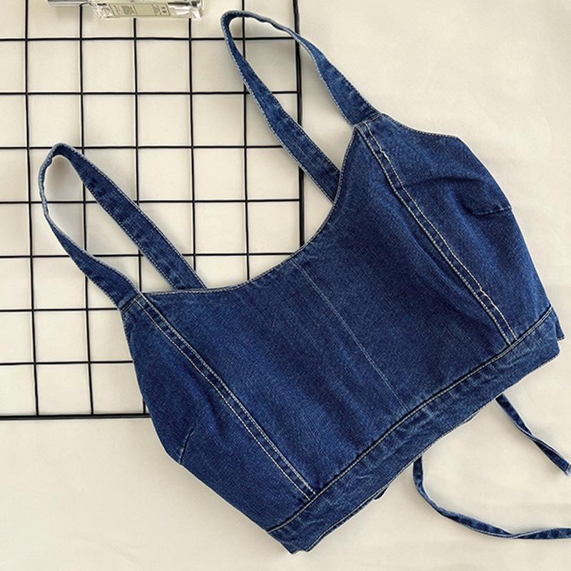 Trendiges Jeans-Crop-Top mit Kreuzträgern - Sexy Sommer-Mode für Damen