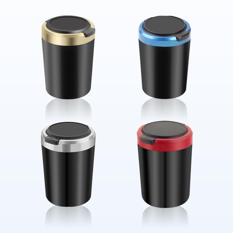 Car Ashtray Flame Retardant Alloy Liner One Touch Lid Built In Led Light For Daily Car Driving Use