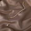 French Vintage Baroque Freshwater Pearl Long Tassel Necklace Women Gold Plated Copper Snake Chain Asymmetry Choker