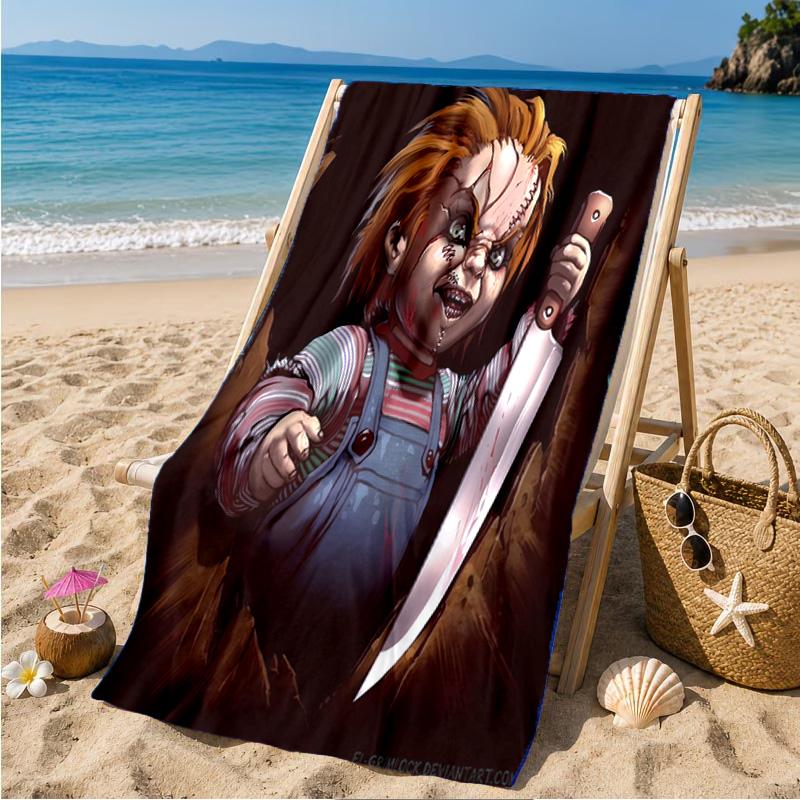 Love And Horror Doll Pattern Beach Towel Microfiber Beach Towel, Lightweight and Quick-Dry, for Summer Travel, Swimming Pool Fan Birthday Gift
