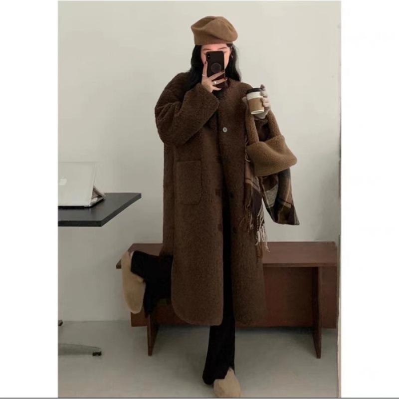 

Женская шуба средней длины с круглым вырезом, пушистая верхняя одежда осень-зима XS коричневый