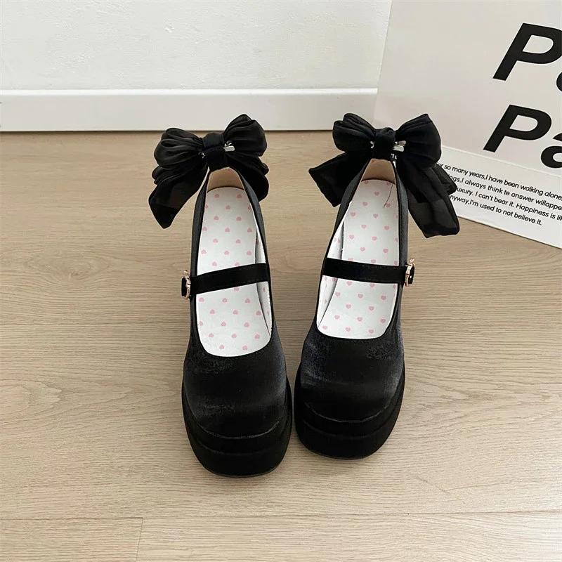 Spring and Autumn Women's Platform High Heels Lolita Shoes Cross Straps  Shallow Mouth Lolita Single Shoes