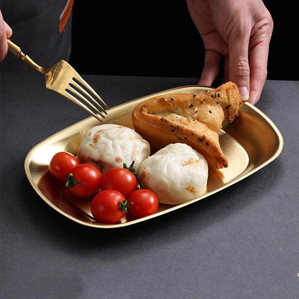 Portable Picnic Dinner Plate Stainless Steel Food Serving Tray Dessert Salad Plate  BBQ Party