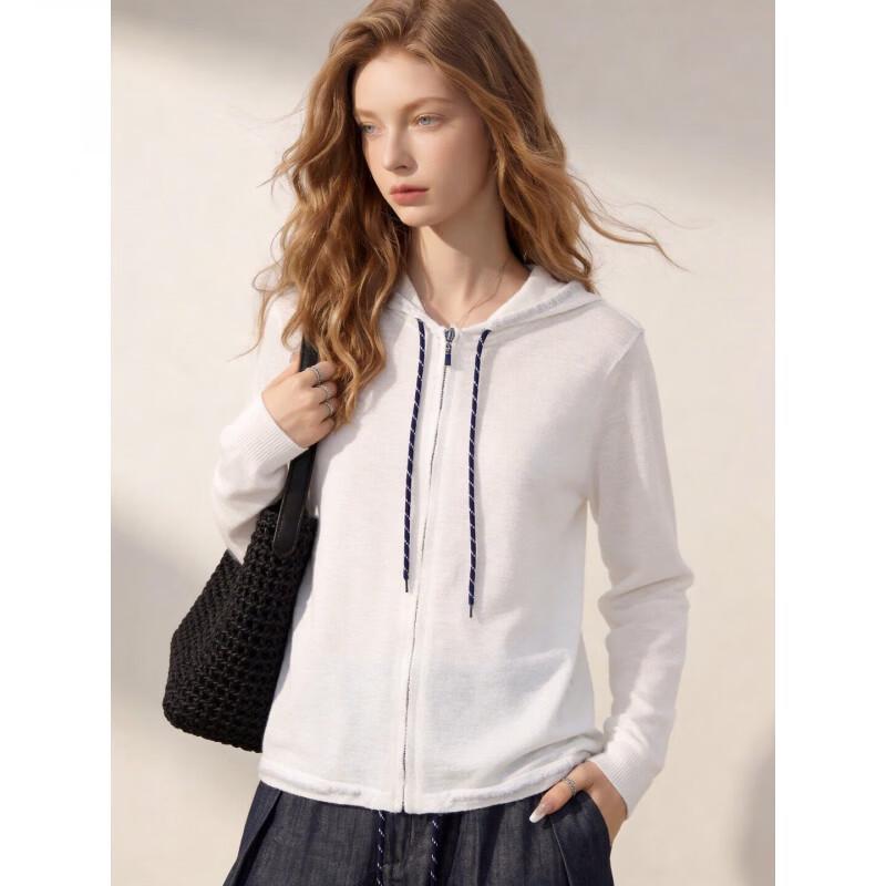 Basic House Women's Hooded Zipper Knit Cardigan Jacket