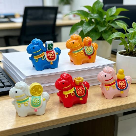 5 Stück Mini-Pferdestatue Harz Miniatur-Tierstatue für Feengarten Mikrolandschaft Puppenhaus Handwerk 2026 Chinesisches Pferd Feng Shui Ornament für