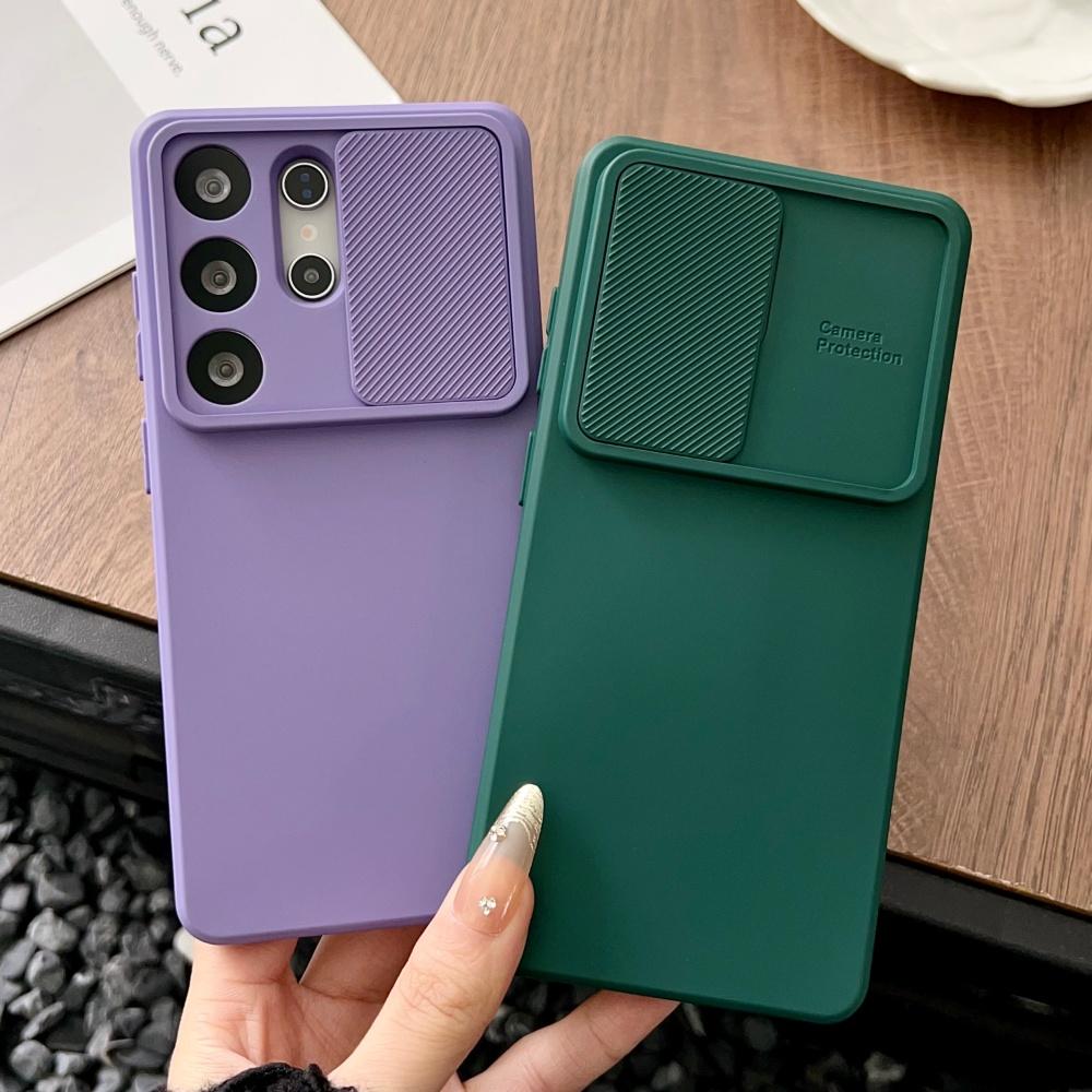 Soft Liquid Silicone Slide Camera Protection Case For Samsung S26 Ultra S25 S24 Plus S23 S22 S21 S20 FE Anti-Slip Bumper Cover