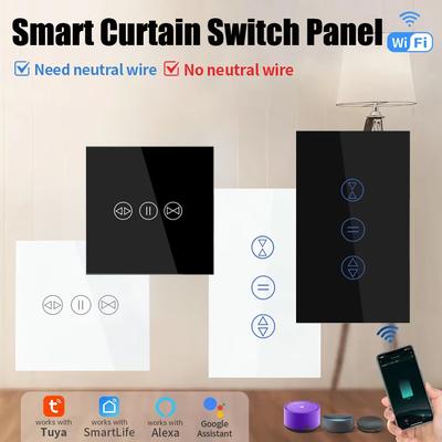 Interruptor de Toque Inteligente WiFi para Cortina Controle por APP Tuya UE/EUA Estore de Rolo Elétrico Painel de Parede para Cortina de Janela com Temporizador Voz Funciona com Alexa Google Home