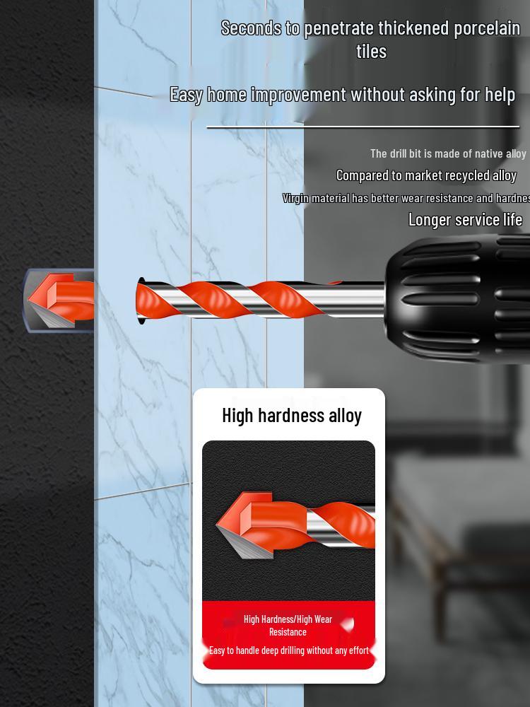 All-in-One 6mm Alloy Triangle Drill Bit for Tile, Concrete, Glass, and Cement