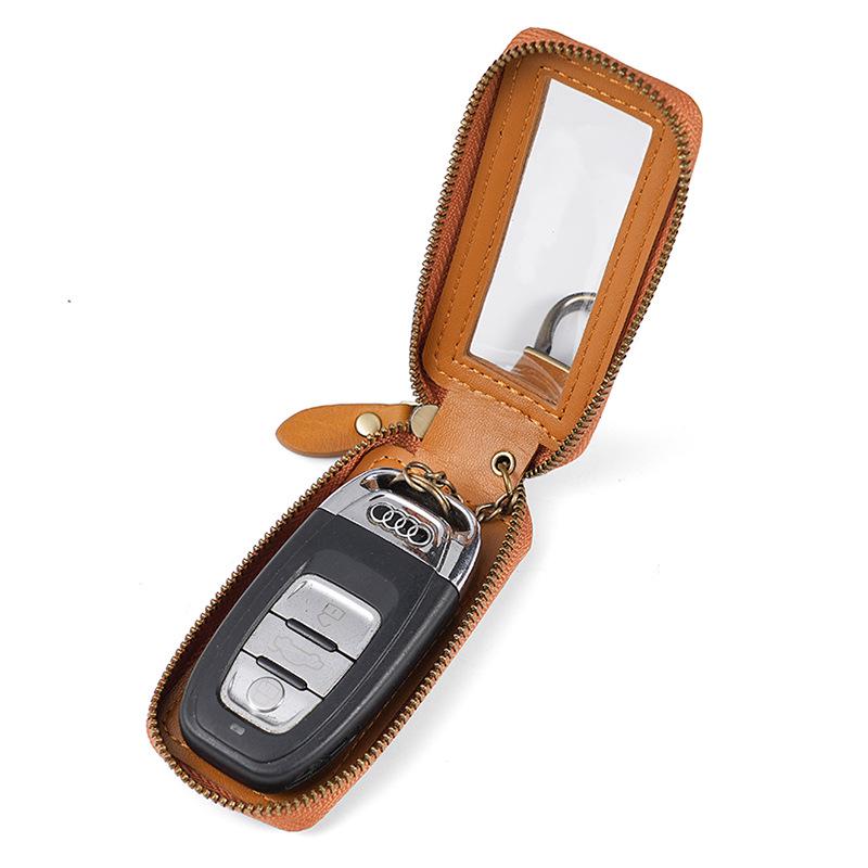 2023 Men's Genuine Leather Retro Car Key Cover, Contrast Color, Single & Double Layer Options