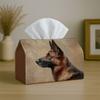 2D Flat,1pc Tissue Box - Rectangular Design, Realistic Animal Artistic - German Shepherd Portrait, Stylish Home Decor for Living Room, Bedroom, Kitche