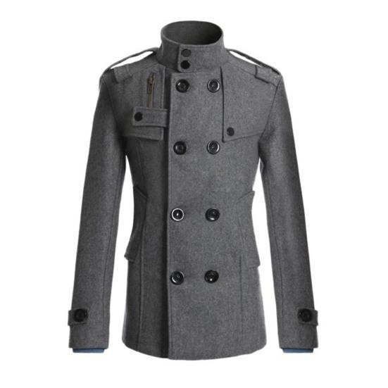 Men Coat Solid Color Double-breasted Formal Business Winter Jacket for Daily Wear