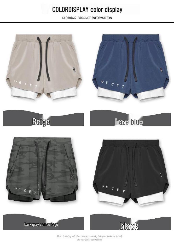 Wings Men's Quick-Dry Double-Layer Sports Shorts for Running, Marathon, Basketball, and Outdoor Fitness