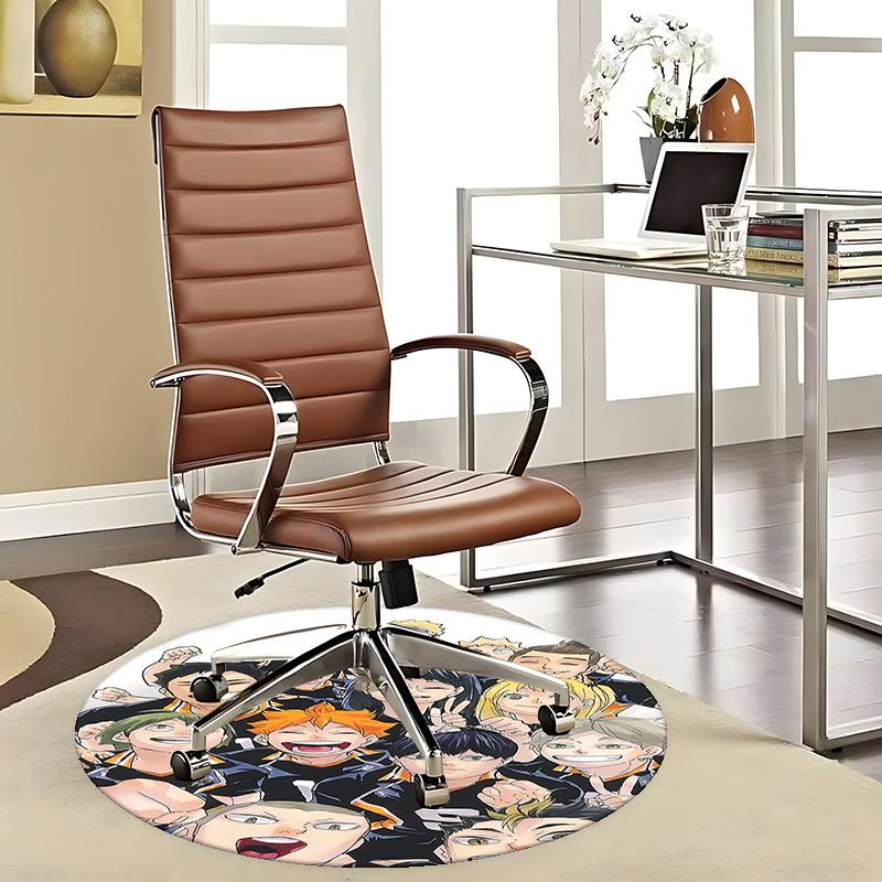 1pc Haikyuu!! Anime Round Carpet  Office Chair Mat, NonSlip Rug for Home Decor, Seasonal Gift, Suitable for Office