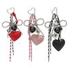 Gothic Silver Bead Bows Charm Heart Shaped Bag Accessory Fashion Bag Pendant Casual Keychain For Dark Style Lover