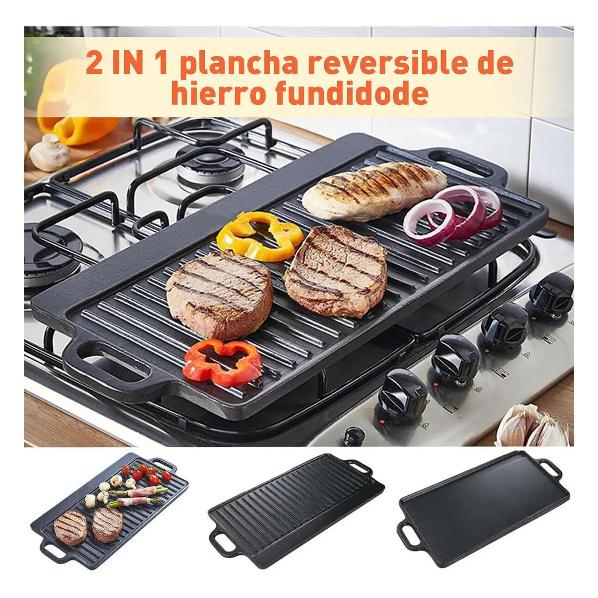 2-in-1 Reversible Square Cast Iron Grill Pan Black Cast Iron Reversible Square Griddle Pan