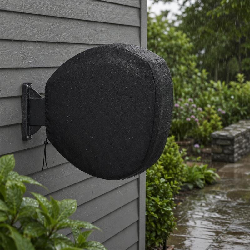Patio Wall Hose Cover for Garden Storage, 210D Textile Shell Black Cover with Cord Edge and Inner Coating for Wall Mounted Hose Housing Use