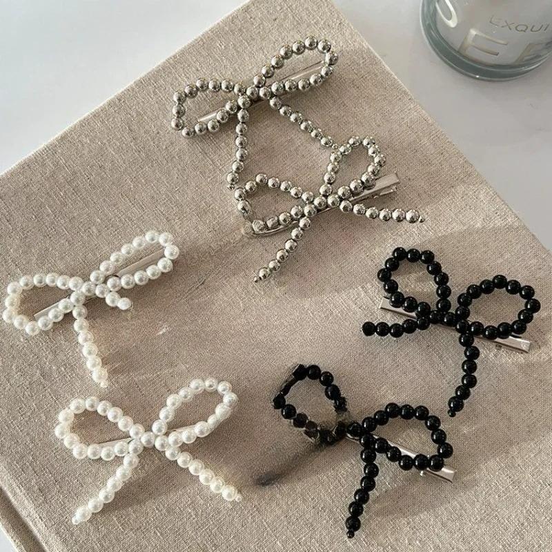 Korean Fashion Women Pearl Hair Clips Pins Cute Girls Pearl Hairclip Bows Hairpin Metal Hair Clips Y2k Girl Hair Accessories