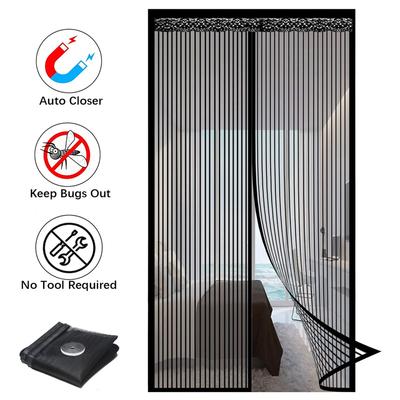 Summer Magnetic Screen Door Curtain Insect-Proof Mesh Door Curtain Magnetic Sealing Device for Windows and Doors - Black