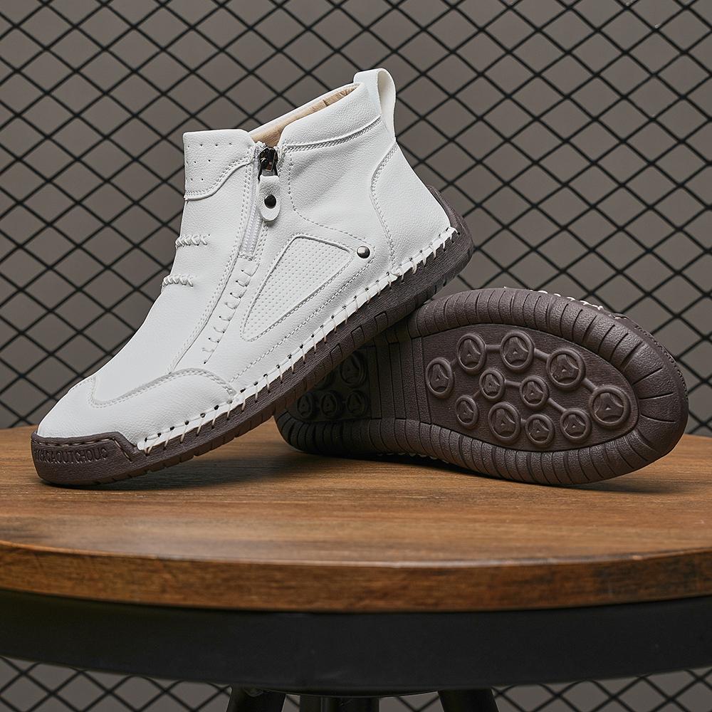 Men's Leather Ankle Boots Outdoor Casual Boots Casual Soft Sneakers Flat Lace-up Boots Handmade Large Size Mens Shoes Botines