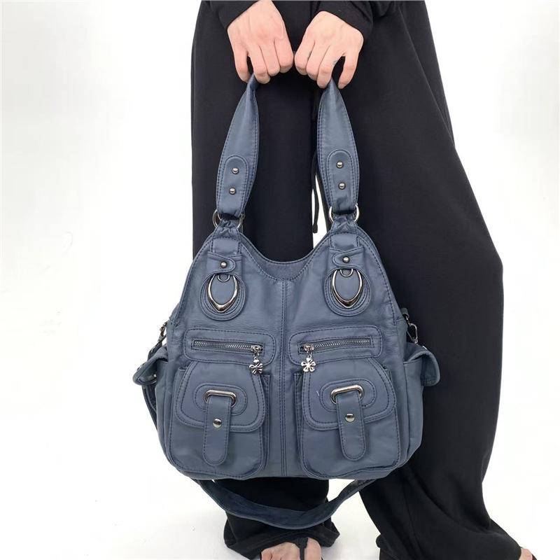 Y2K Retro Pleated Pu Shoulder Bag Multi-Pocket Personalized Street Messenger Handbag