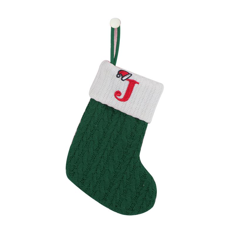 Children s Knitted Green Embroidered Christmas Stocking - In Stock Christmas Decorations