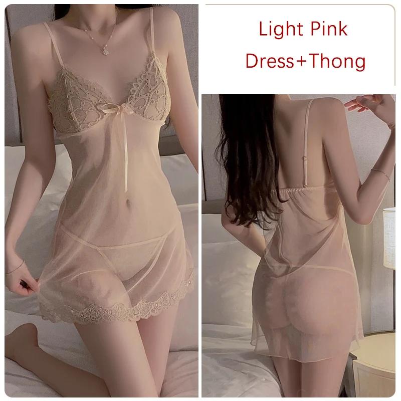 Dame Silke Pyjamassett Gjennomsiktig Mesh Gjennomsiktig Spaghettistropp Pyjamas Dame Nattkjole Sexy