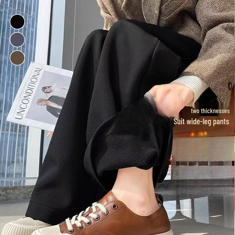 2026 High-End Black Women's Petite Wide-Leg Drape Suit Pants for Spring/Summer