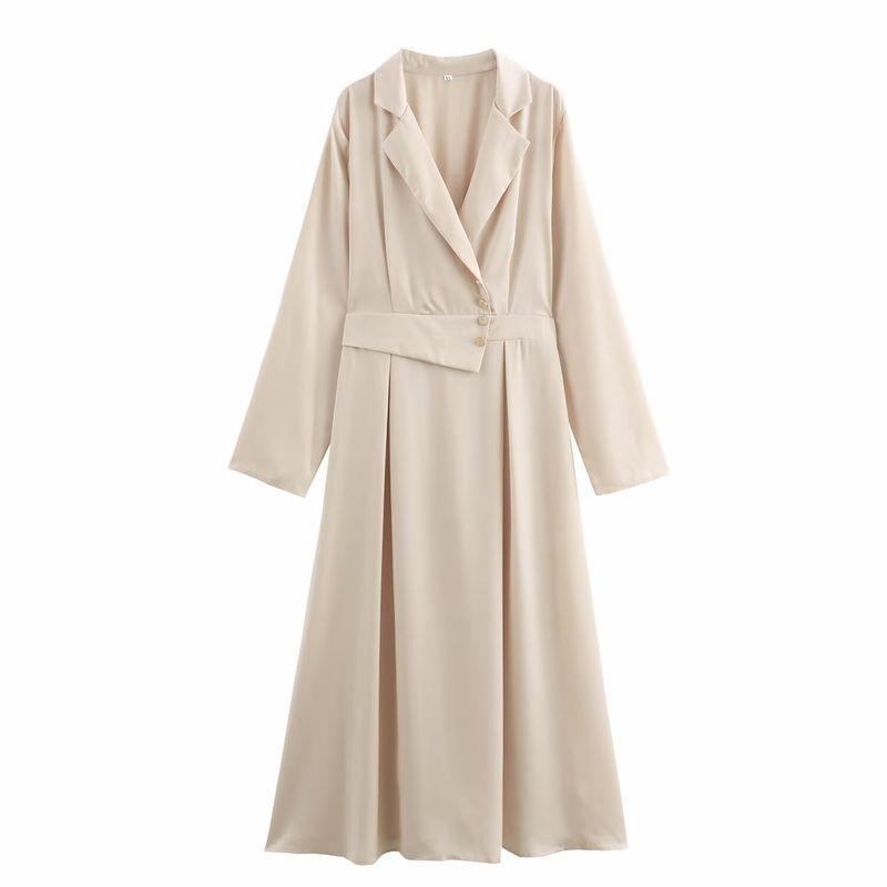 

Kaslead New Arrival Women s Clothing Fashion Style Fashion Plus Size French Commute Style Minimalist Suit Collar Long Dress Meters apricot 3XL