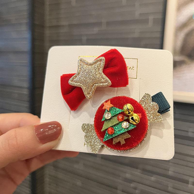 Kids' Festive Santa Claus Candy Hair Clips - Cute Princess Cartoon Hairpins for Holiday Performances