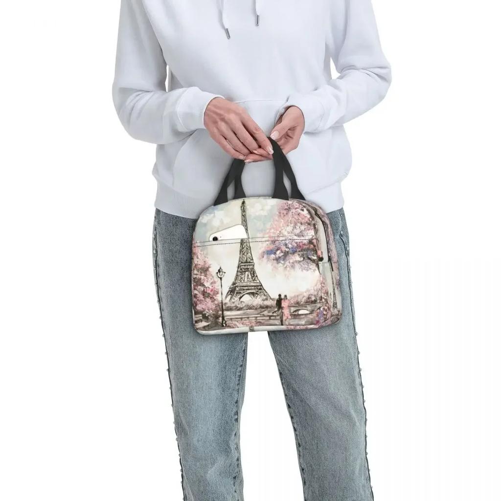 Eiffelturm Isolierte Lunchtasche für Camping Reisen Romantische Französische Liebe Auslaufsichere Kühltasche Thermische Lunchbox Frauen Kinder