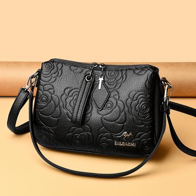 Three-Layer Multi-Use Middle-Aged Mother Bag Women's Embossed Change Shoulder Crossbody Bag