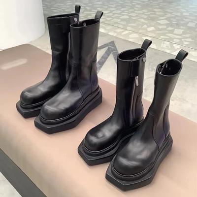 Fashion 2025 New Women Ankle Boots Fashion Square Toe Back Zippers Winter Female Flats Heels High Quality Ladies Leather Boots Shoes