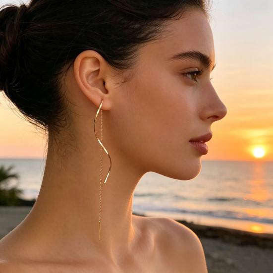 1 Pair S-shaped Tassel Earrings, Wavy Curve Design Long Earrings, Commuting Style Face Slimming Earrings for Jewelry Gift