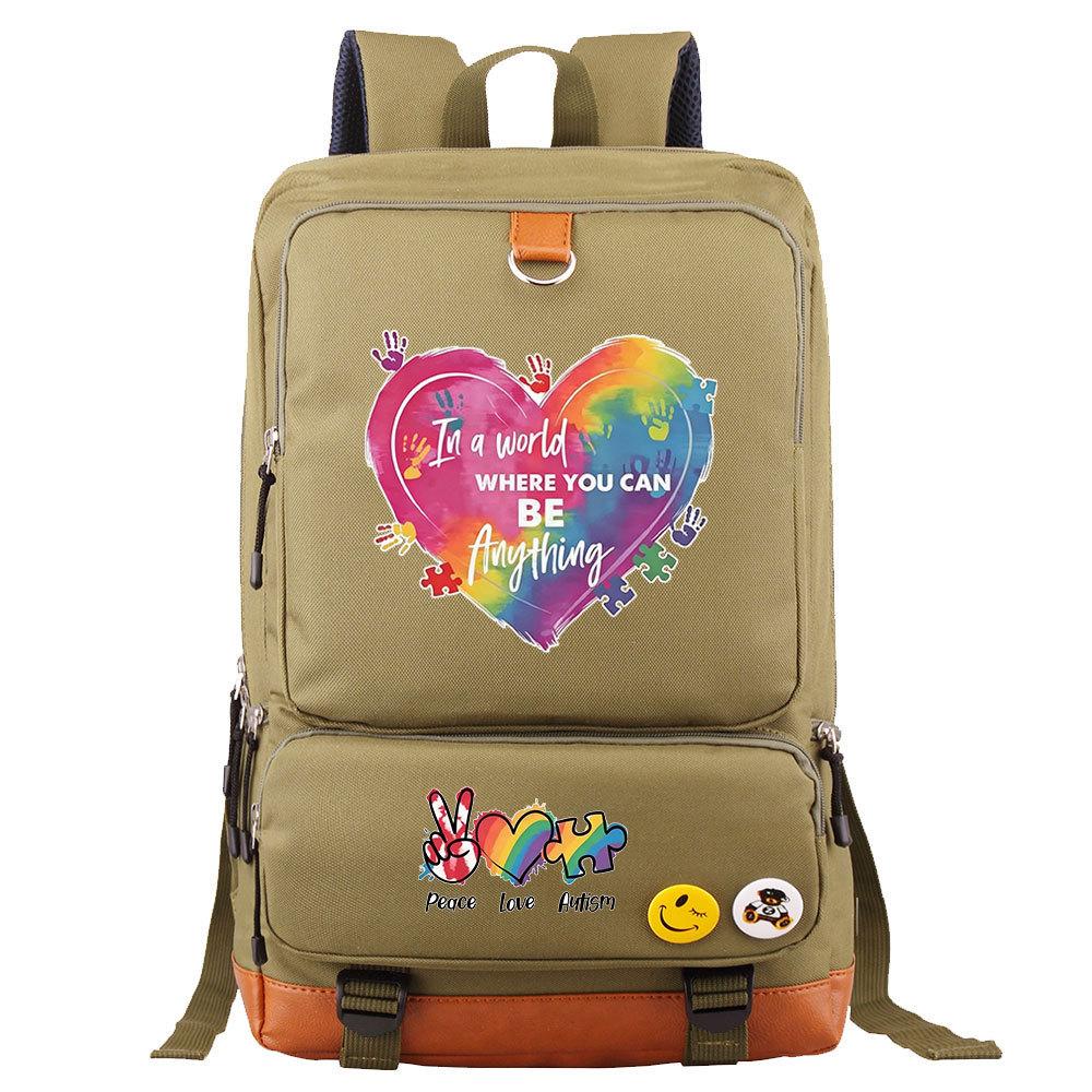 Autism Awareness LOVE Puzzle Print Back To School Backpack Casual Daypack Large Capacity Student Bookbag for Boys Girls Travel