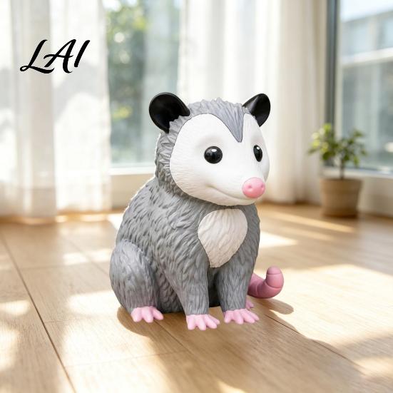 Decorative Front Yard Art 3D Printed Opossum Statue Realistic Animal Figurine Vivid Expression Decor for Patio Details Seasonal Ornament And