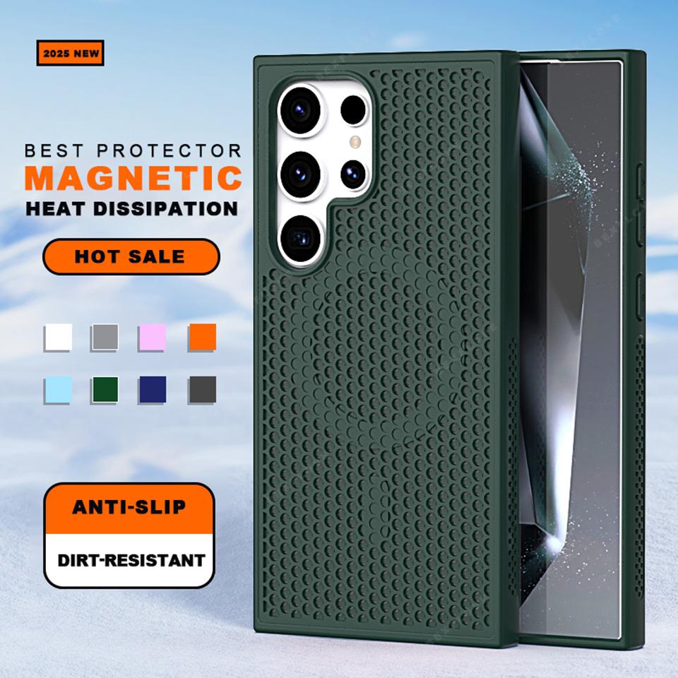 Heat Dissipation Magnetic Phone Case for Samsung Galaxy S22 S23 S24 S25 Ultra Plus S23FE Matte Magsafe Charging Shockproof Cover