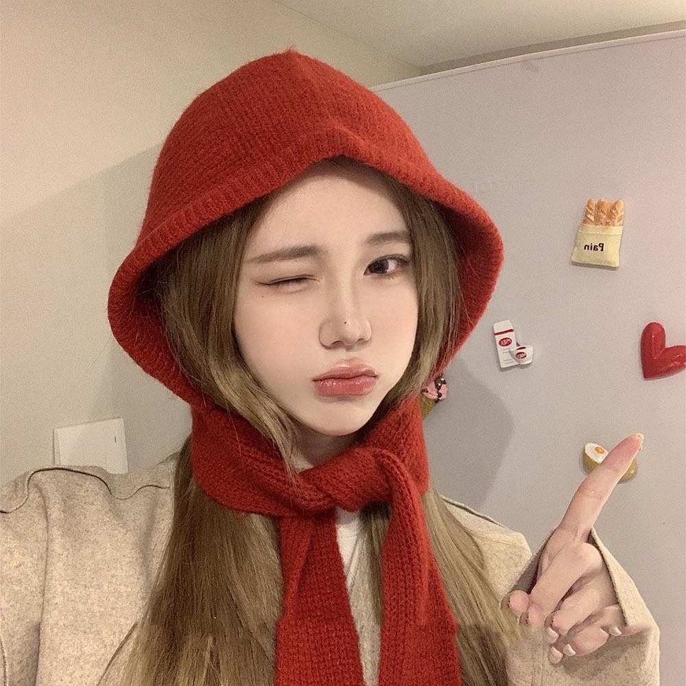 Soft Coldproof Hooded Caps Neckerchief Knitted Beanies Hats Vintage Balaclava Skullies Caps Women