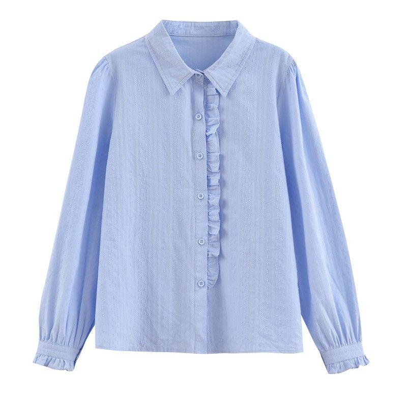 2024 Women's Fashion Pure Cotton Polo Collar Long Sleeve Shirt - Versatile & Stylish for Spring and Autumn