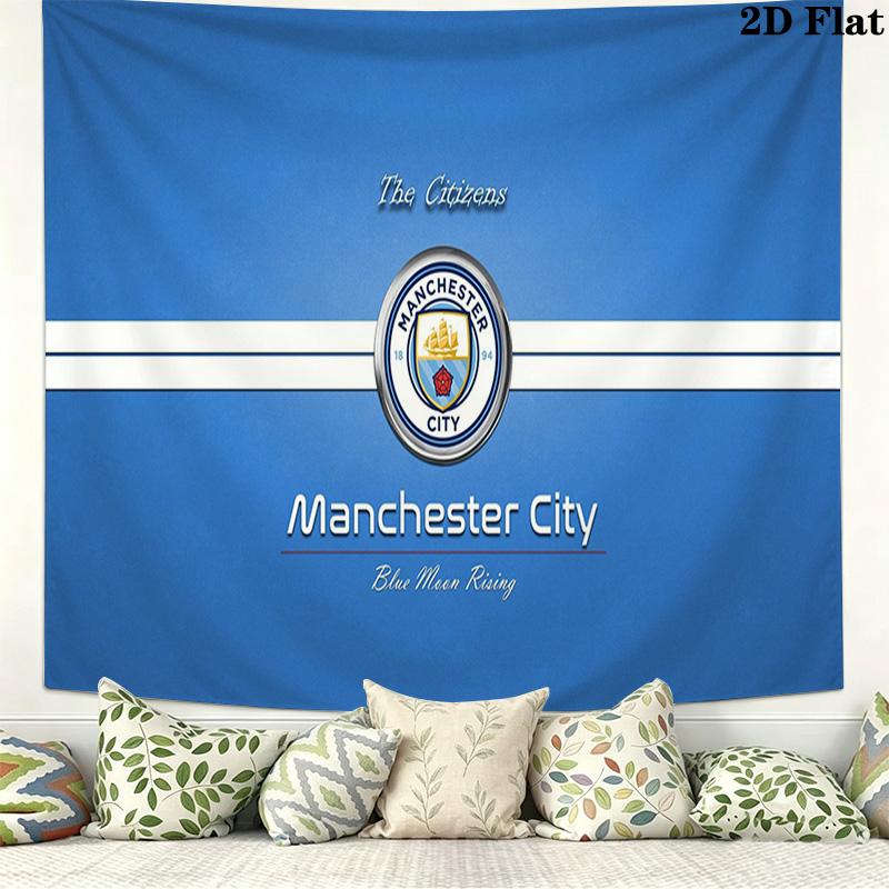 Manchester City FC Logo Wall Tapestry Aesthetic Wall Hanging Printed Fabric Blanket Decorative Tapestries for Bedroom Living Room Home Decor