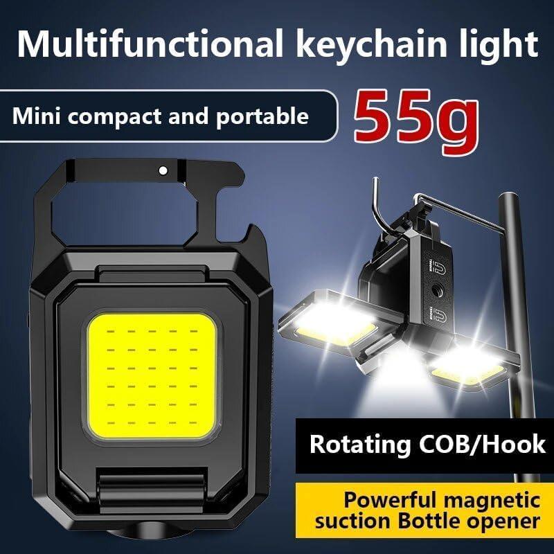 Portable Mini LED Torches, COB Keychain Work Light, 90° Foldable Lamp, IPX5 Waterproof Rechargeable Flashlight with Magnet Base