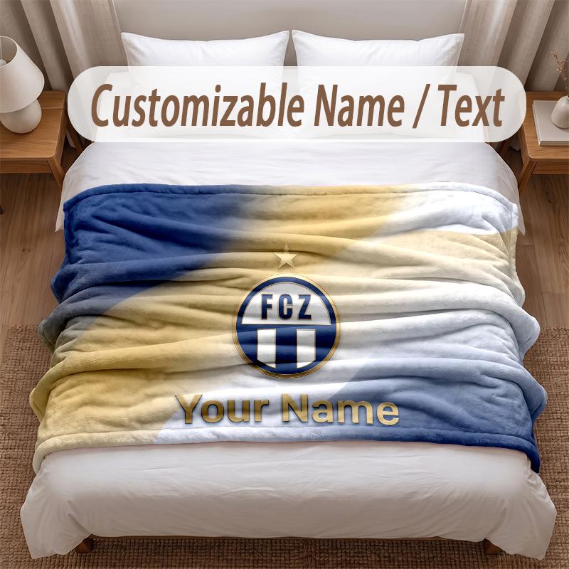 FC Zürich Printed Flannel Blanket Custom Name Text Soft Warm Throw For Bedroom Holiday Gift