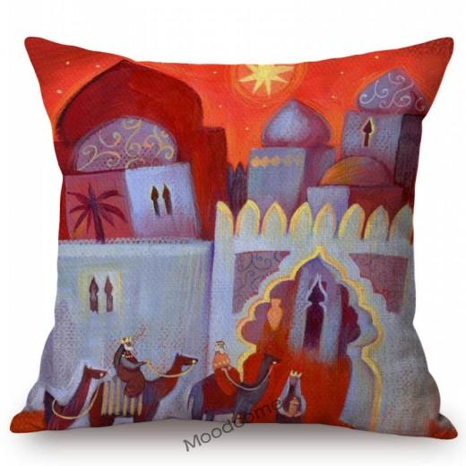Lovely Cute Muslim Cartoon Ramadan Eid Mubarak Mosque Arabic Middle East Mediterranean Sofa Pillow Case Linen Cushion Cover Case