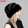 JERYAFUR Women Winter Faux Fur Hat, Elegant Beaded Decor Warm Luxury Ladies Snow Hat for Cold Weather