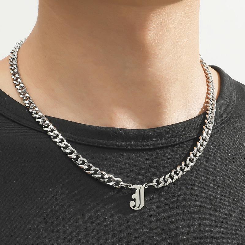 Stainless Steel English Letter Pendant Cuban Necklace - Hip-Hop Trend